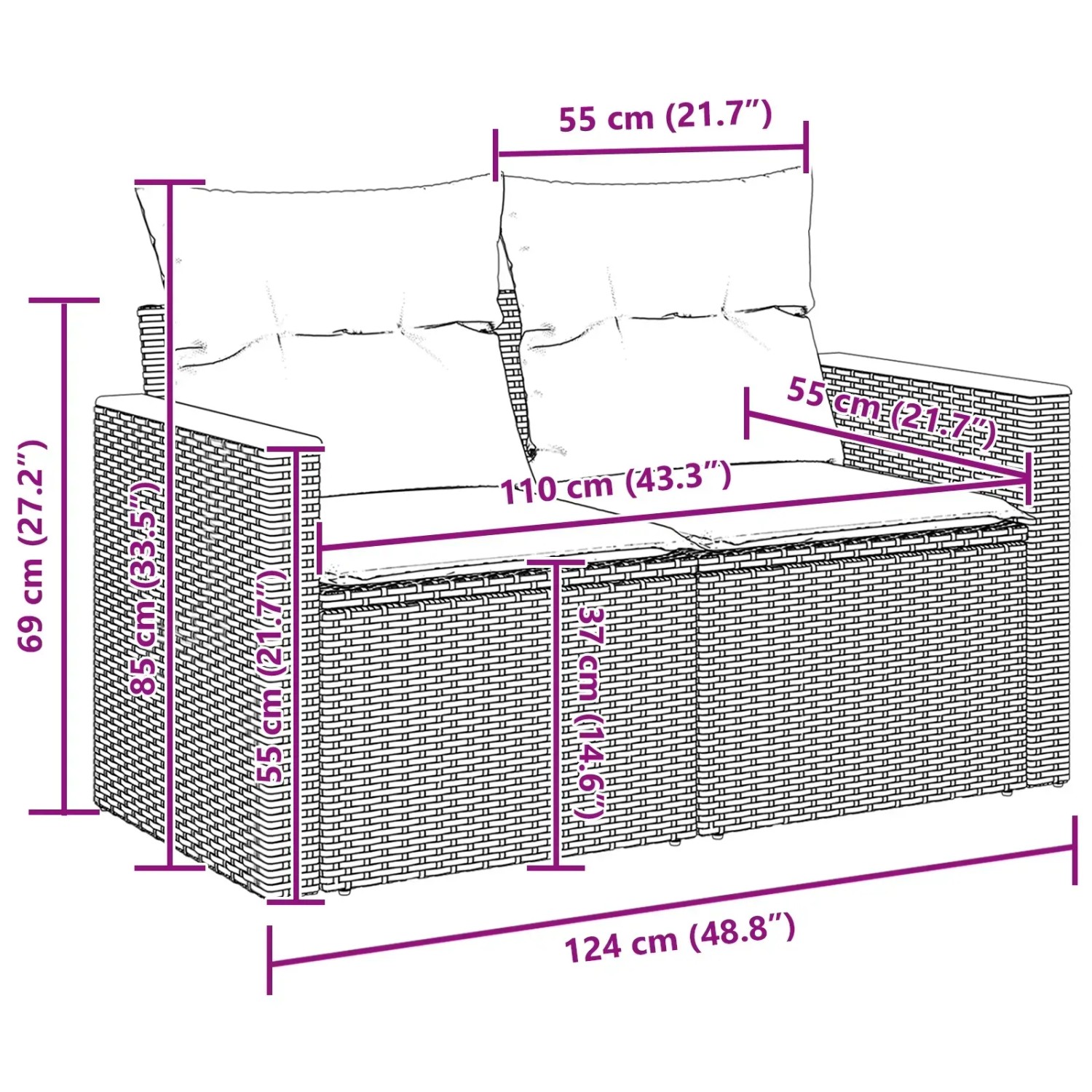 vidaXL Gartenmöbel-Set, grau, Poly Rattan, mit Maßen. Ideal für Terrasse und Garten.