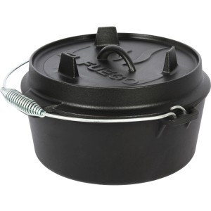 Schwarzer El Fuego Dutch Oven aus Gusseisen, 3,5 l Topf, 1 l Deckel, für Grillutensilien.