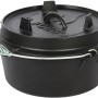 Schwarzer El Fuego Dutch Oven aus Gusseisen, 3,5 l Topf, 1 l Deckel, für Grillutensilien.