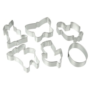 Zenker Ausstechformen Ostern, 6er Set: Hase, Lamm, Küken, Schmetterling, Tulpe, Ei aus Weißblech.