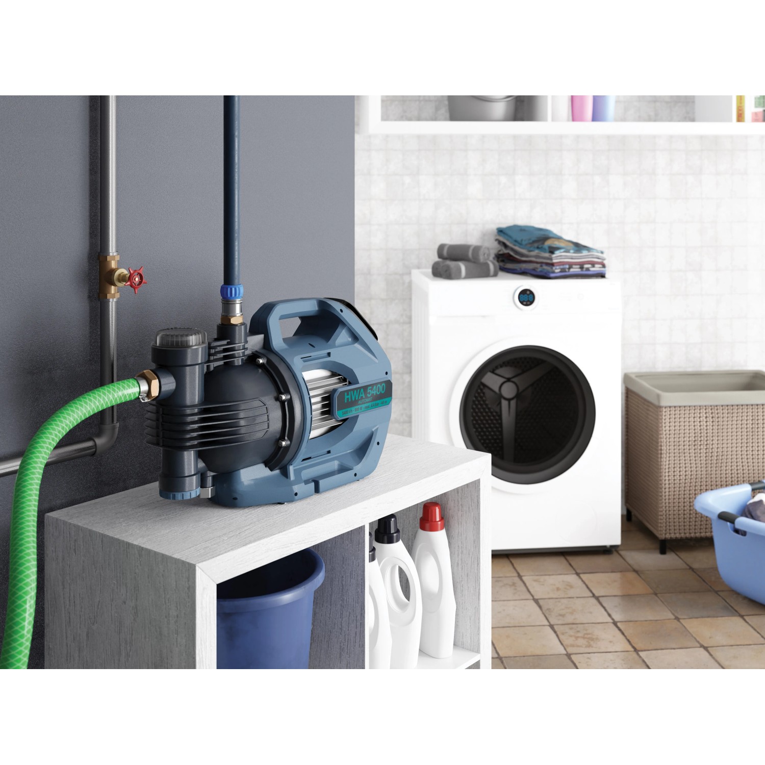 Hauswasser-Gartenautomat HWA 5400 zur Wasserversorgung im Hauswirtschaftsraum.