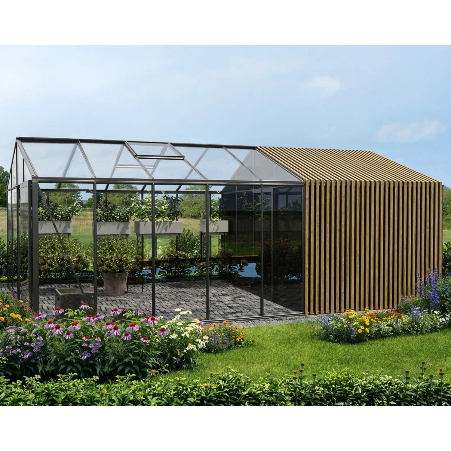 Bloomcabin Premium-Qualität Gewächshaus Klassik mit Grossem Integriertem Stauraum mit Accoya-Fusion GHCLSAF14