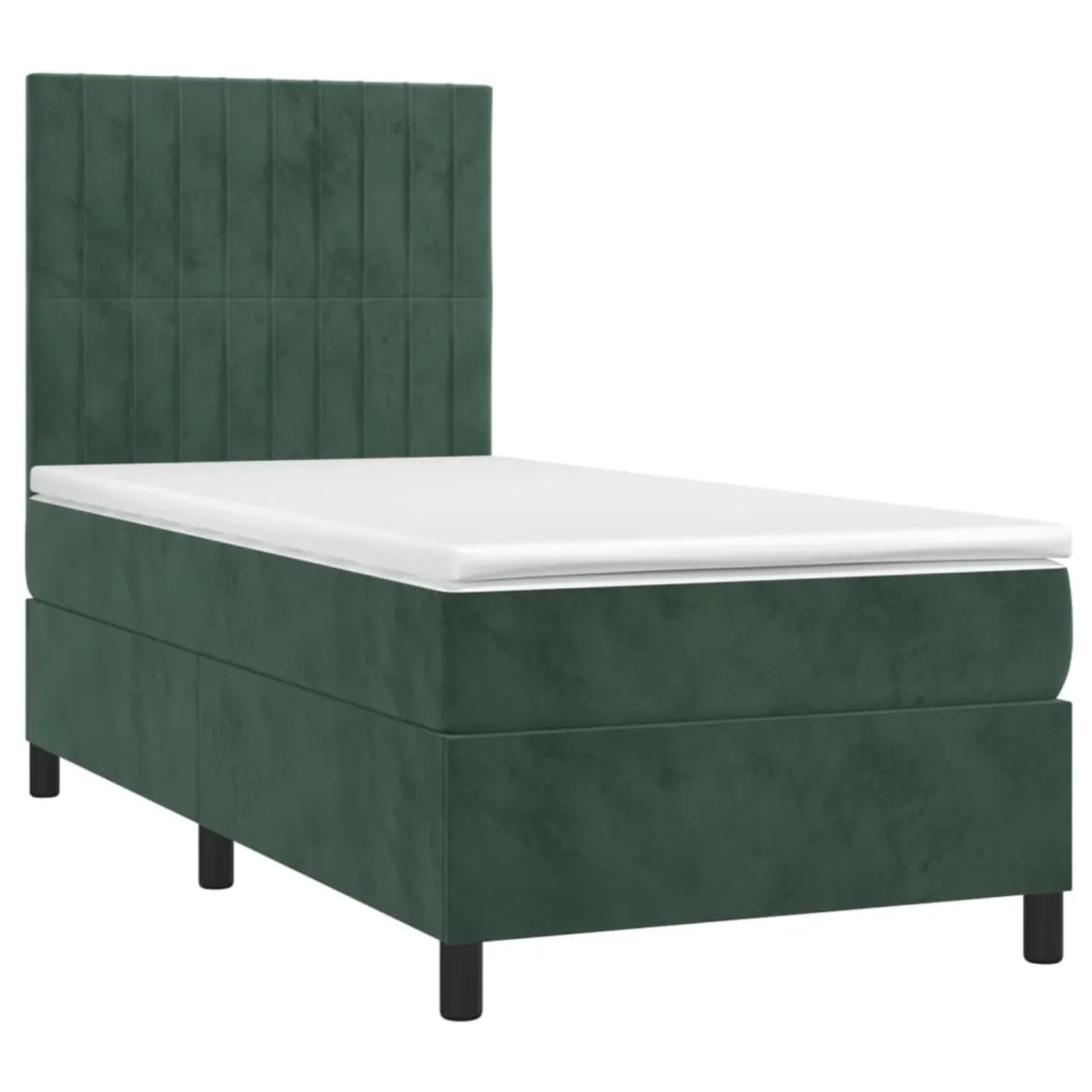 Dunkelgrünes vidaXL Boxspringbett mit Matratze, Samtbezug, Kopfteil und weißem Topper.