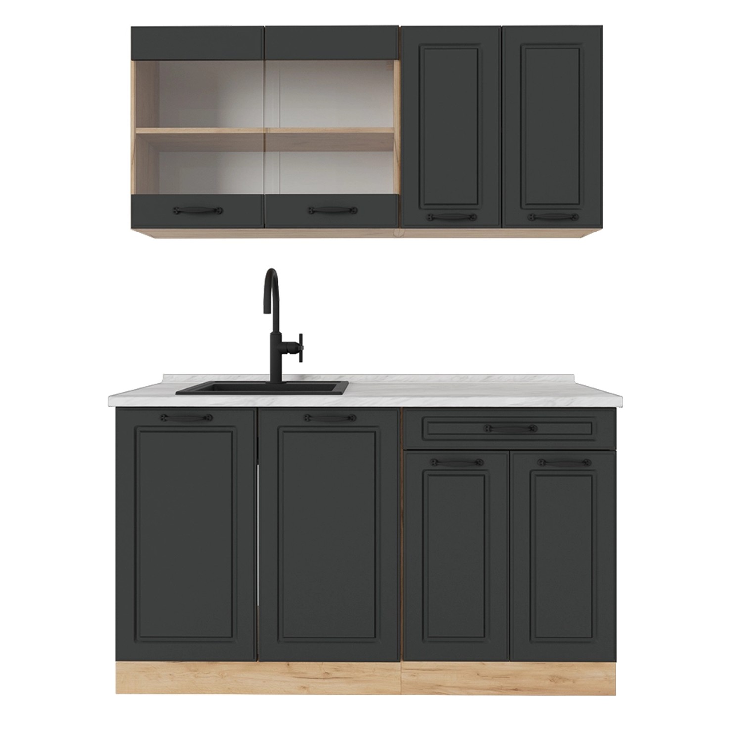 Vicco R-Line Singleküche Anthrazit Landhaus/Goldkraft Eiche 140 cm AP Marmo günstig online kaufen