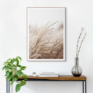 Beiges, gerahmtes Gras Bild (70x50 cm) für Wohnzimmer. Dekorative Wandkunst.