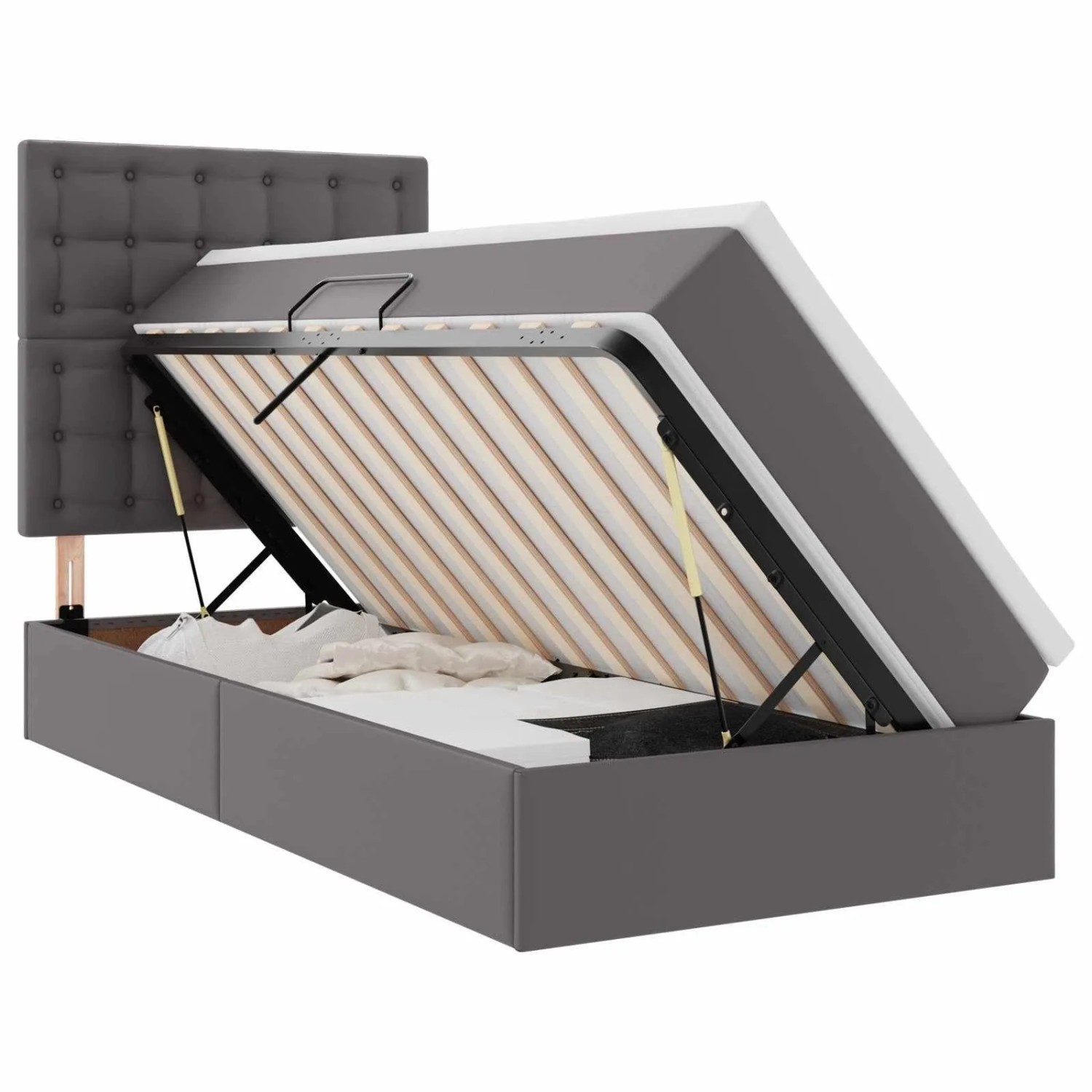 vidaXL Bett mit Stauraum und LED mit LED Grau 90 x 190 cm Kunstleder 3372283