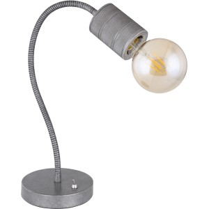 Silberne Globo Design-Tischlampe Freddy mit flexiblem Arm und E27 Fassung.