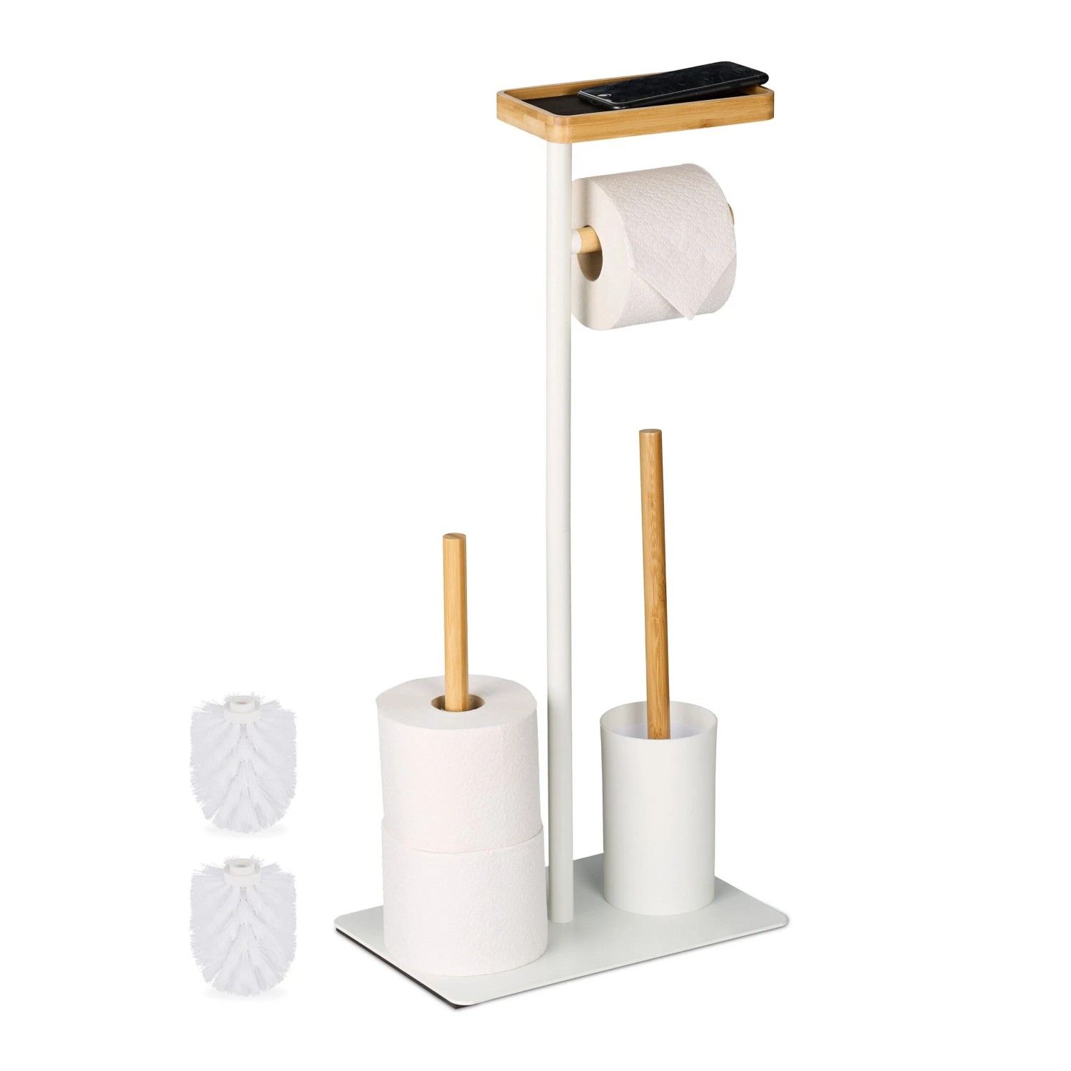 Relaxdays WC Garnitur Bambus Metall Weiß Mit Ablage 65 cm x 30 cm x 20 cm