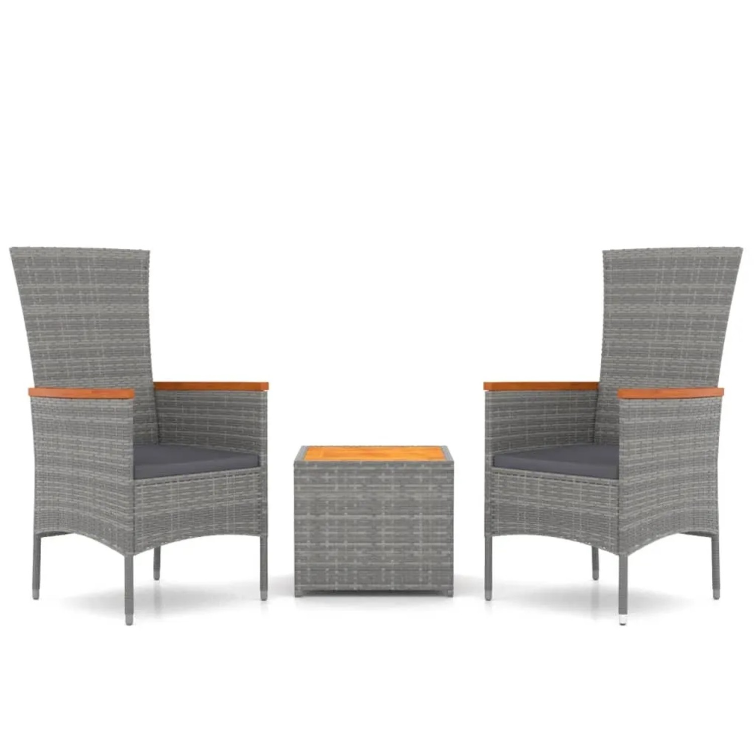 vidaXL 3-tlg Garten-Lounge-Set Grau Poly Rattan & Massivholz Akazie Modell 1