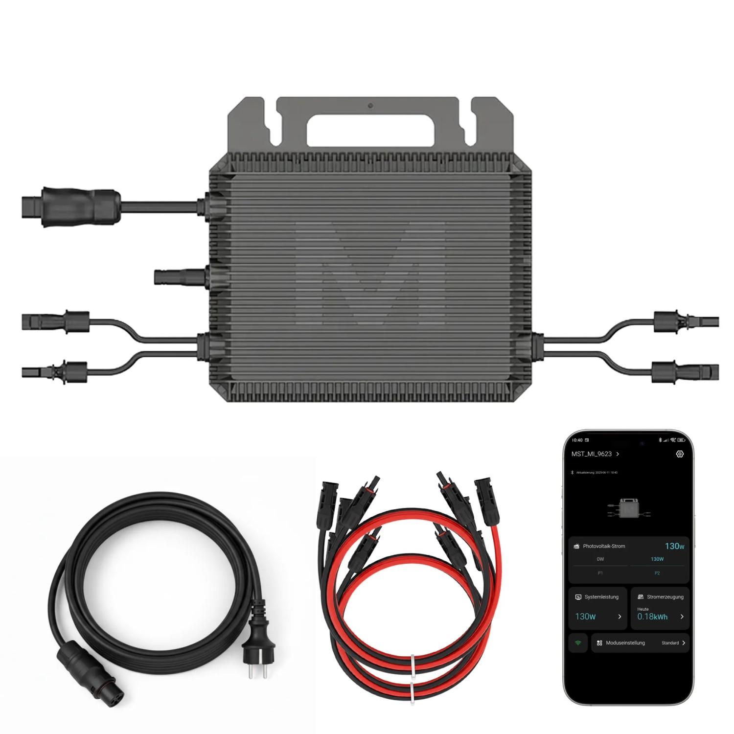 MARSTEK Mikro-Wechselrichter 800 W MST-MI0800 für Balkonkraftwerk 2 MPPT mit WIFI inkl. 5m Anschlusskabel & 4x 1m Solar-Verlängerungen Micro Inverter