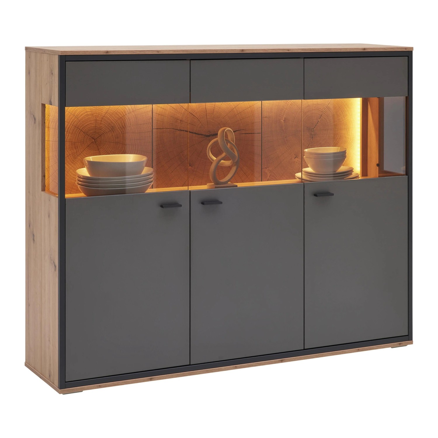 Premium Living Highboard Florenz Grau/Eiche Artisan