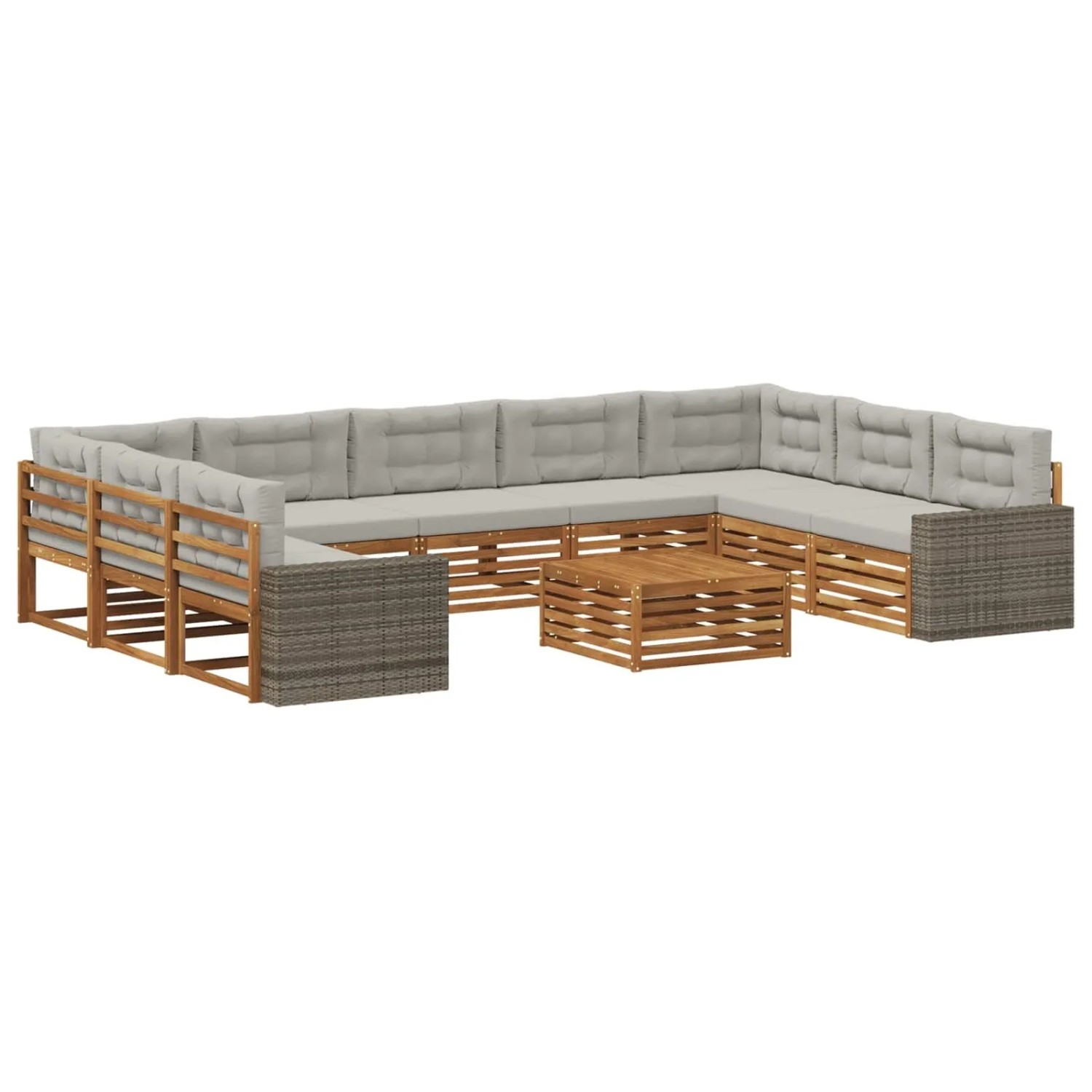 vidaXL Outdoor-Sofagarnitur mit Kissen 10 Stk Natur und Hellgrau 3383879