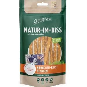Christopherus Hunde-Belohnungssnacks Hähnchen-Reis-Stangen, 70g Packung.