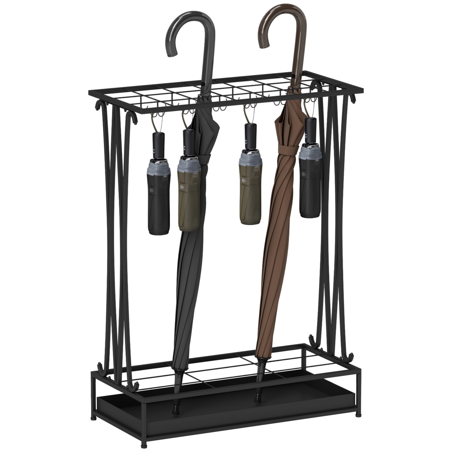 HOMCOM Schirmhalter mit 24 Haken Stahl Schwarz 50L x 24B x 68H cm