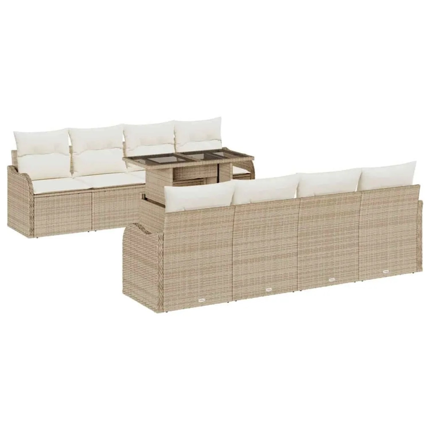 vidaXL Garten-Sofa-Set mit Kissen mit Speicher 9-Tlg Beige Poly Rattan 3357164