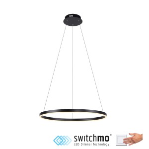 Anthrazitfarbene Just Light Pendelleuchte Ritus, Ø 60 cm, mit 3-Stufen-Dimmer für warmweißes Licht.