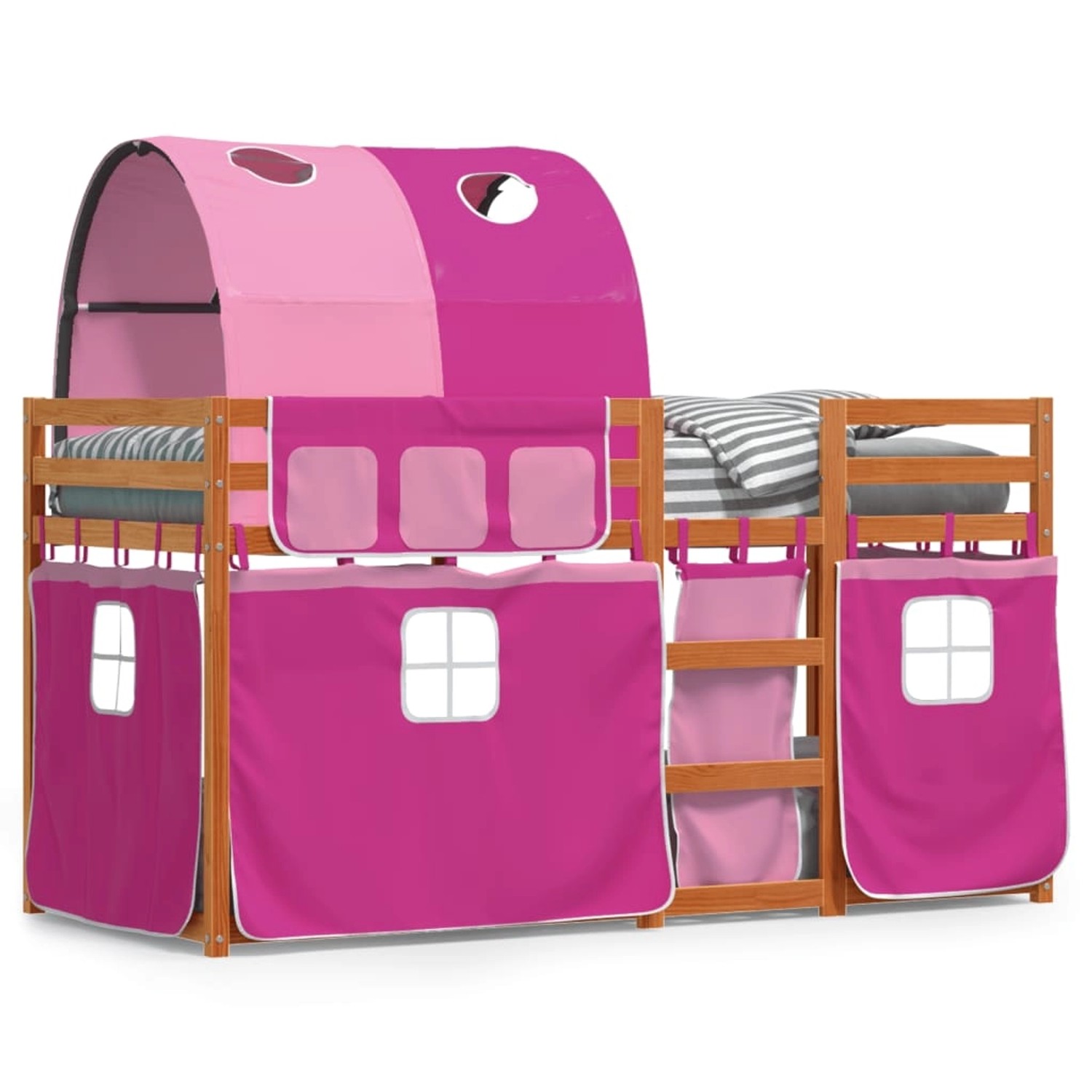 vidaXL Etagenbett mit Vorhängen Rosa 80x200 cm Massivholz Kiefer 3284014 günstig online kaufen