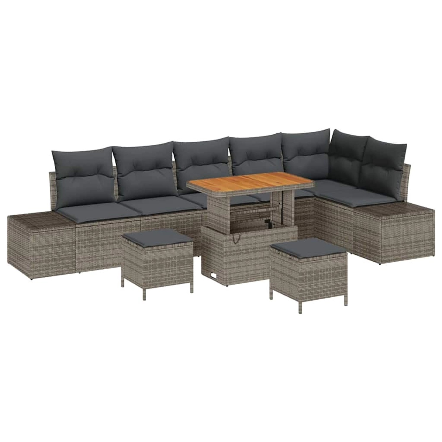 vidaXL Garten-Sofa-Set mit Kissen 9-Tlg Grau Poly Rattan 3362808 günstig online kaufen