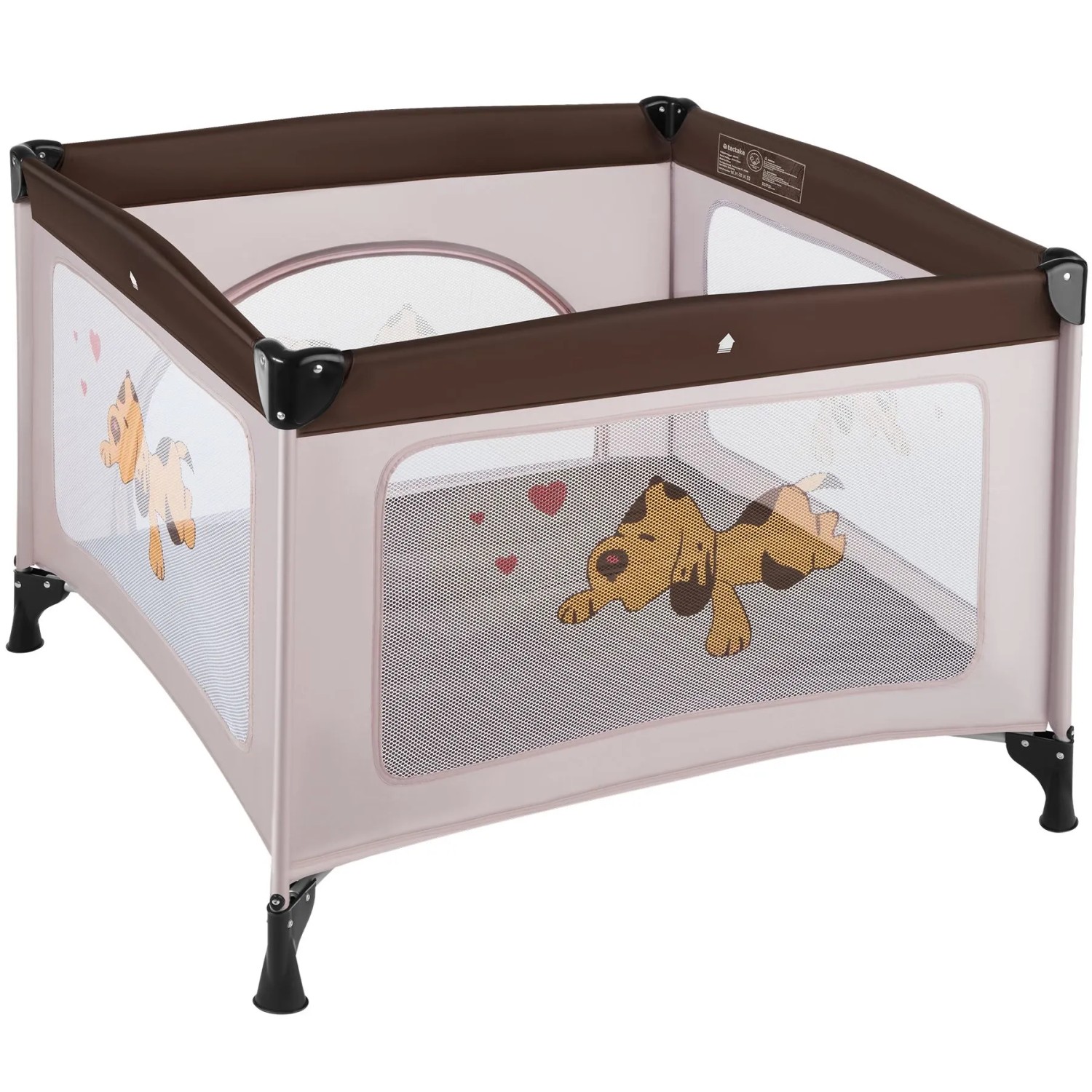 Tectake Baby Laufstall Tommy Junior Stabil und Kompakt Faltbar Seitliche Reißverschlussöffnung  105 x 105 x 78 cm Braun
