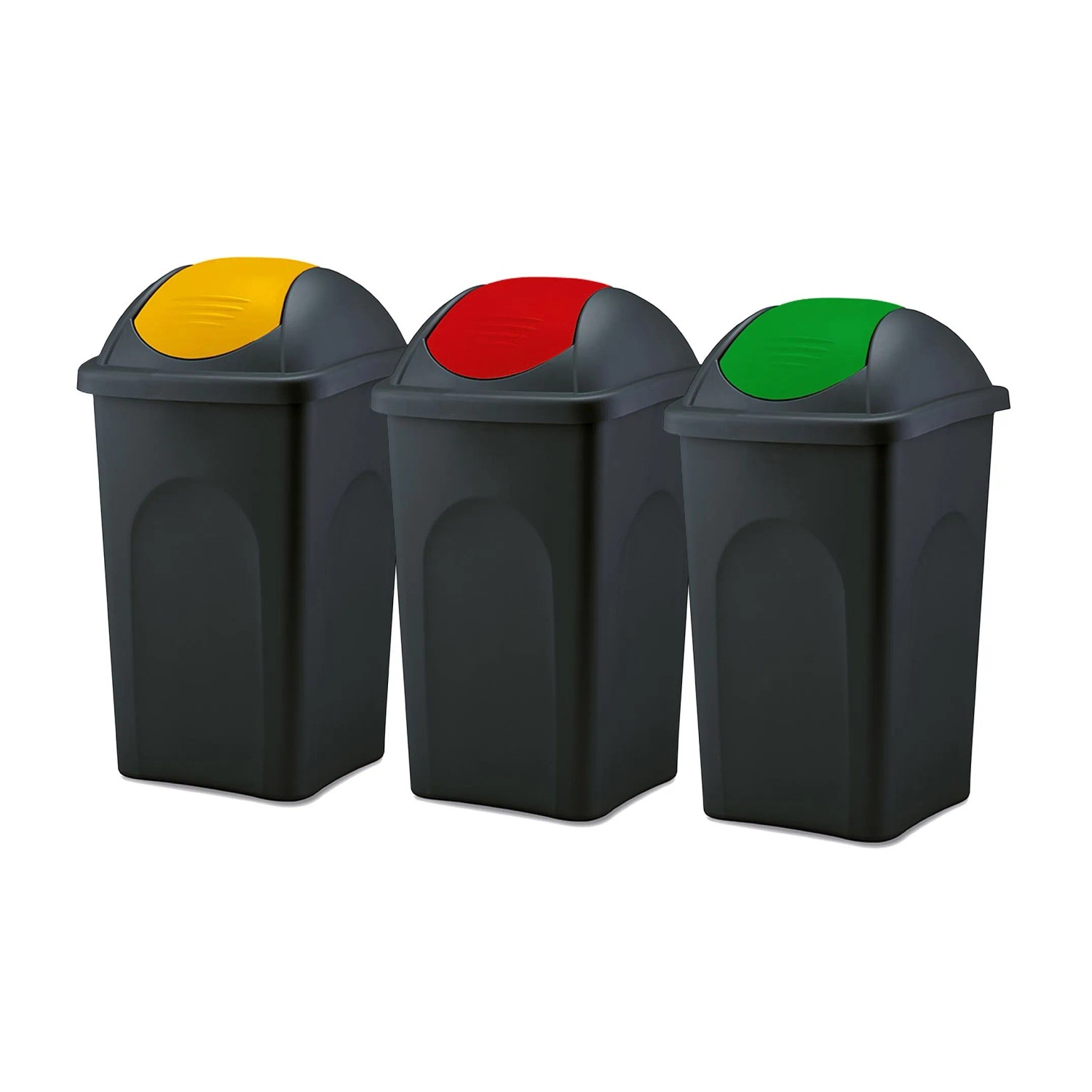 BigDean 3x Mülleimer Groß 60L Schwarz Mit Schwingdeckel Gelb Rot Und Grün Aus Kunststoff Müllsammler Abfalleimer Mülltonne Abfallbehälter BigDean 3x Mülleimer Groß 60L Schwarz mit Schwingdeckel Gelb Rot & Farbton aus Kunststoff Müllsammler Abfalleimer Mülltonne Abfallbehälter Made in