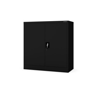 Jan Nowak Metallschrank BEATA, 93x90x40 cm, Schwarz. Büroschrank mit abschließbaren Türen und Schlüssel.