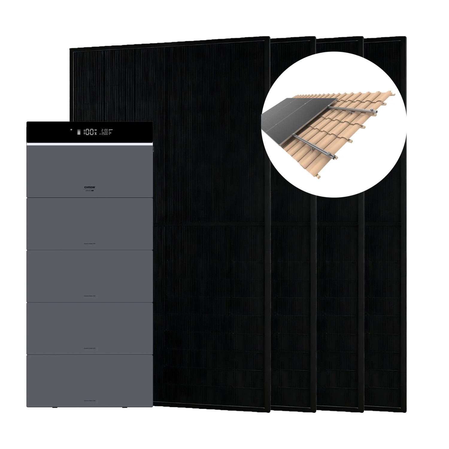 Conow CBE2000 Pro 1820W Balkonkraftwerk mit Halterung Dachziegel mit 4 CBE2000 Erweiterungsakku