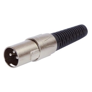 Blanko XLR-Stecker aus Metall mit Knickschutz für sichere Audioverbindungen.