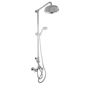 PaulGurkes Nostalgie Duschsystem Aufputz, verchromtes Brauseset mit Kopf- und Handbrause.
