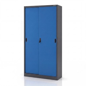 JAN NOWAK Büro-Metallschrank mit Schiebetüren Anthrazit-Blau KUBA 185x90x40 cm