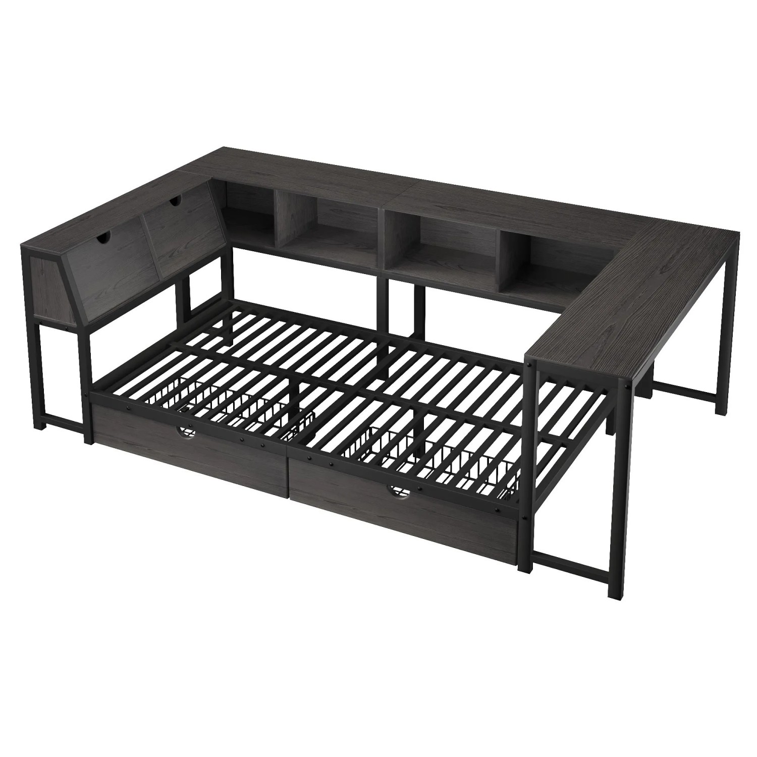 Merax Metallbett 90x200 cm Mit Stauraum Kopfteil LED Schreibtisch Schubladen
