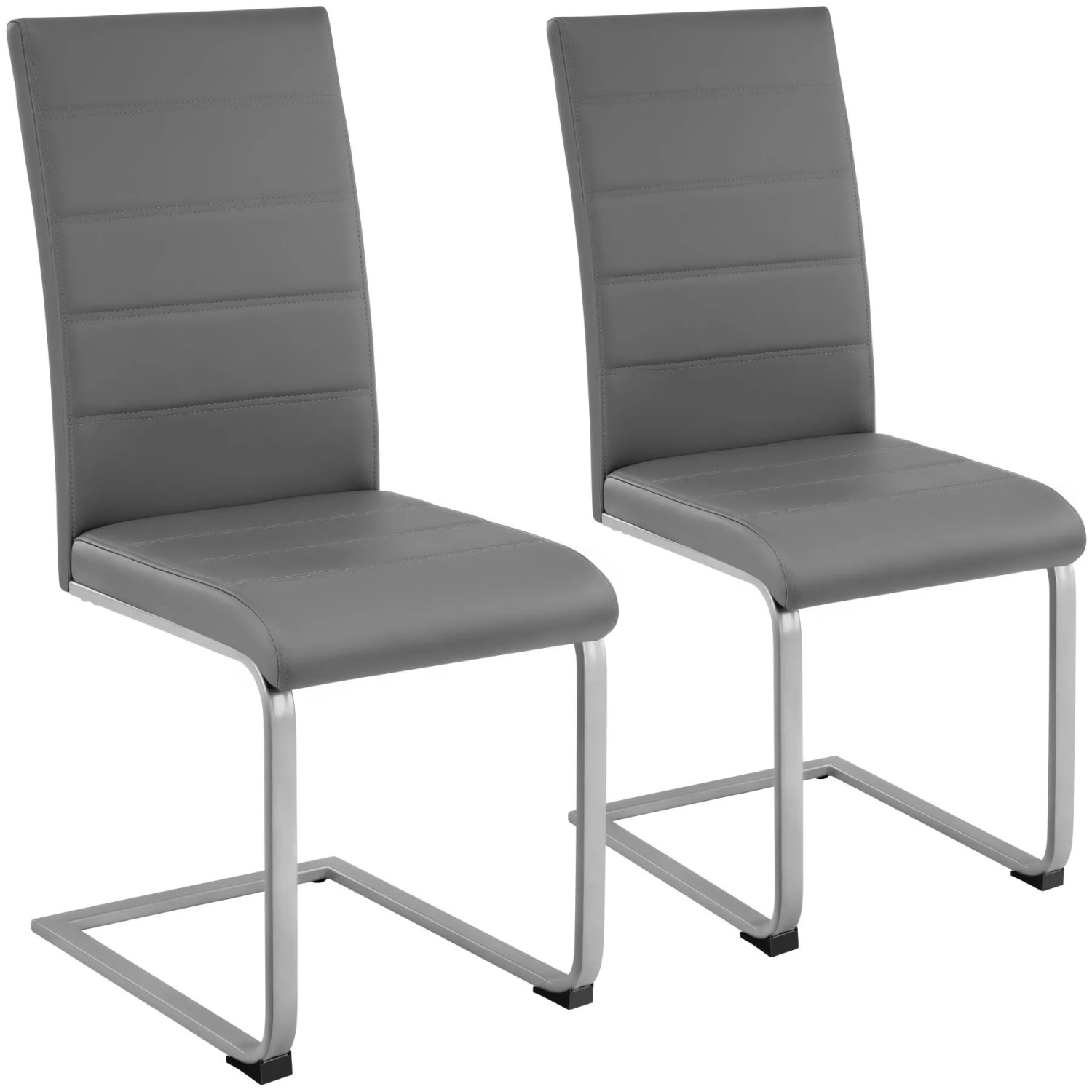 Tectake Set Schwingstuhl Bettina Gepolstert Mit Kunstlederbezug Hohe Rückenlehne 2Er Set 41 x 52 x 99 cm Grau