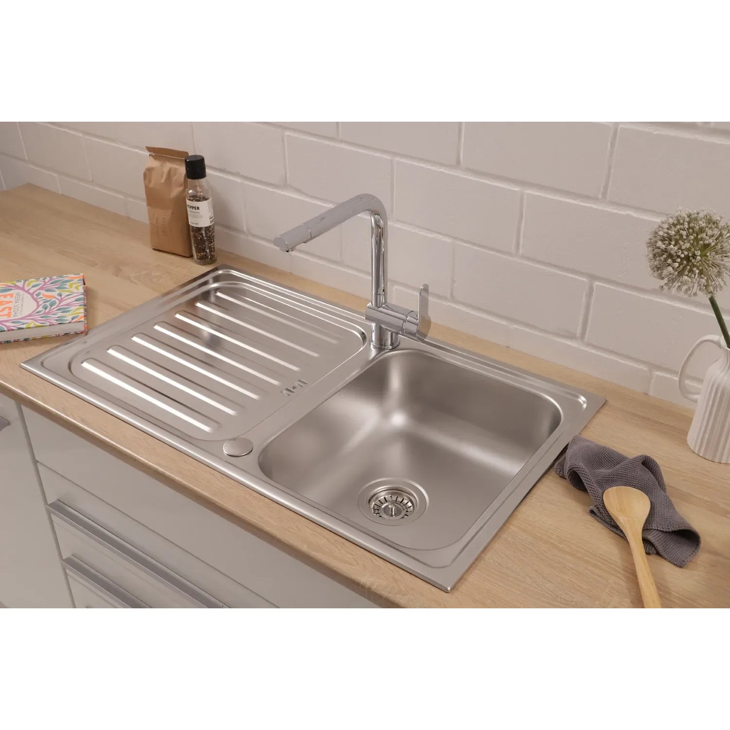 Edelstahl-Barspüle 38x50 Cm – Topmount, 18 Gauge, Mit Schallschutz & Abtropfgestell
