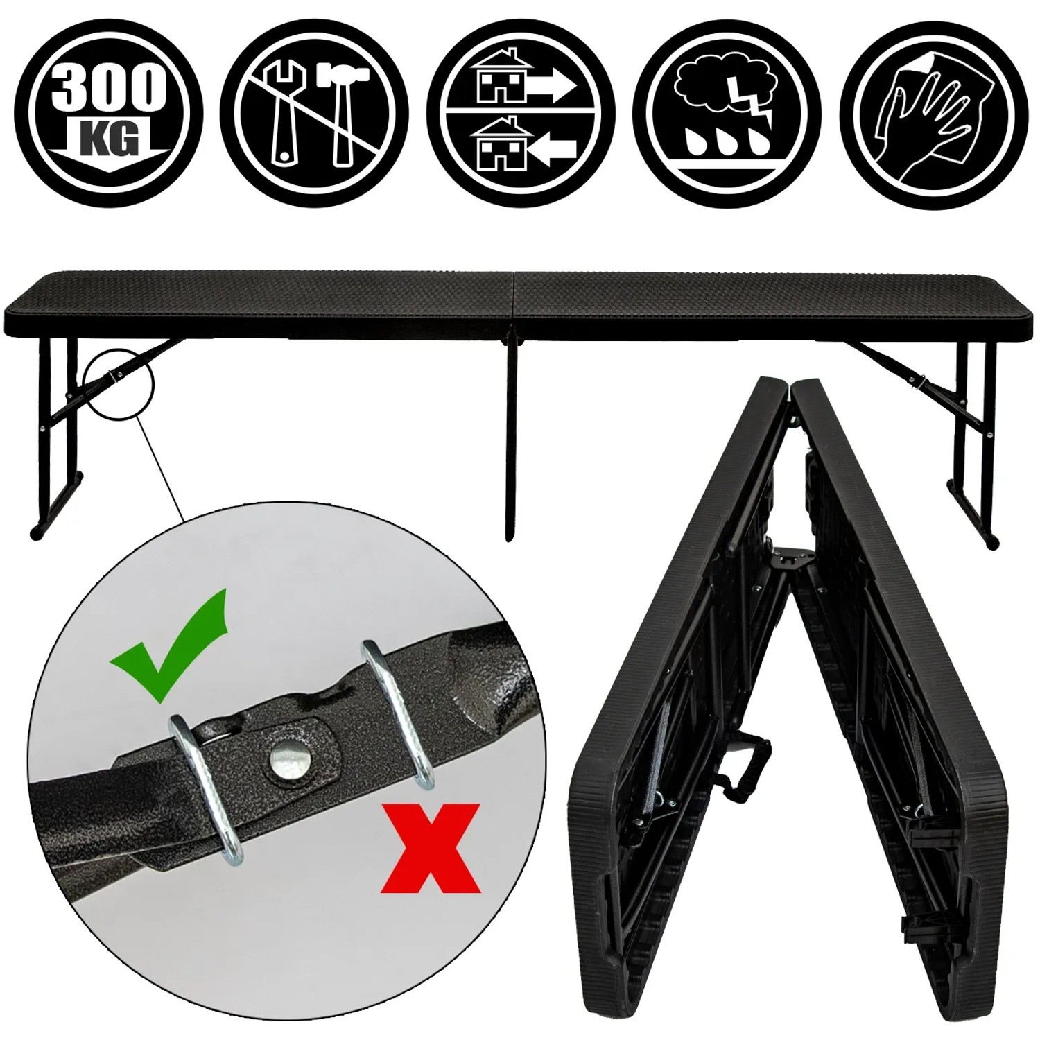 AMANKA Bierbank 2erSet Kunststoff 183 x 30 x 43 cm Schwarz kaufen