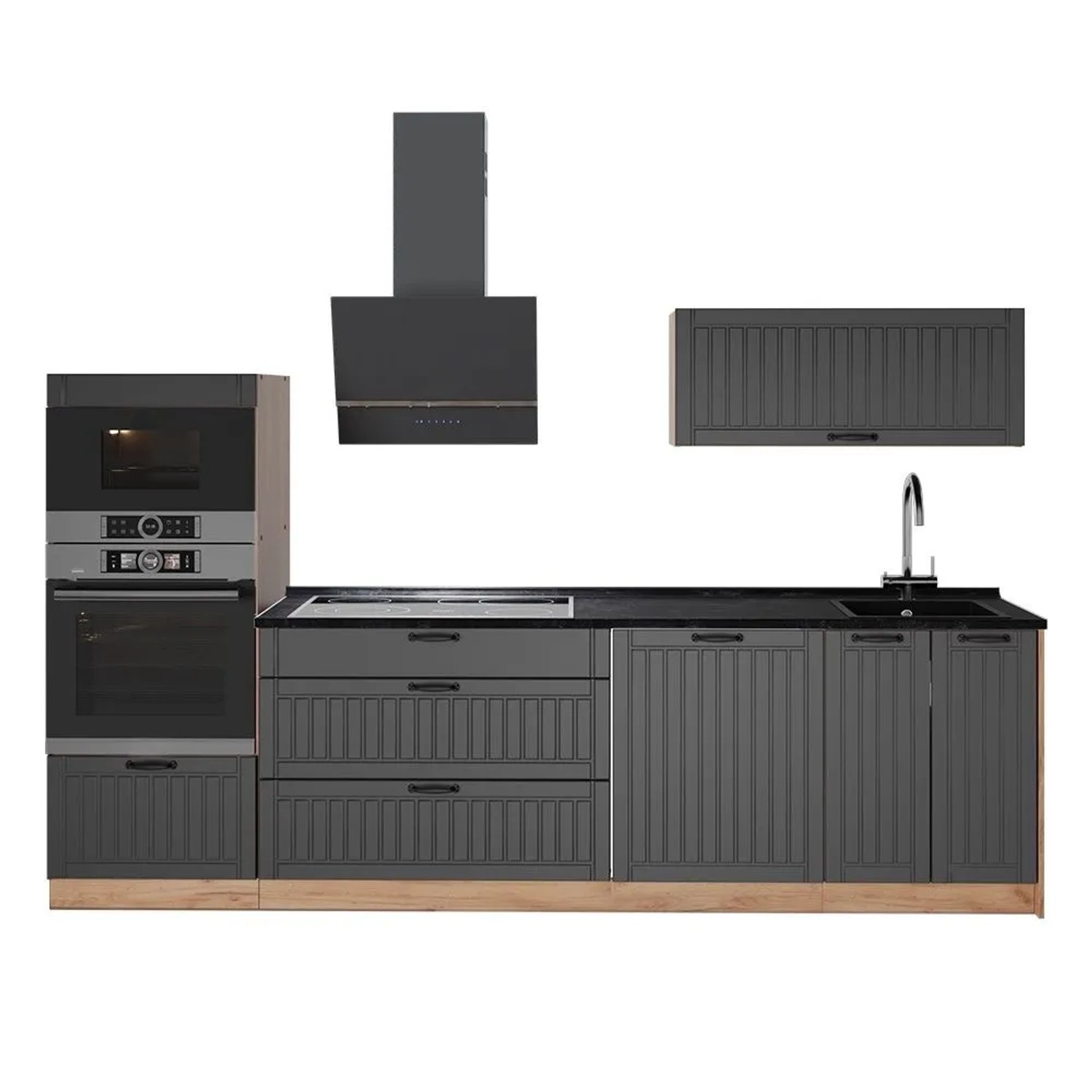 Vicco Küchenzeile Fame-Line Dunkelgrau/Goldkraft Eiche 280 x 154 AP Anthrazit Art Nr 64687