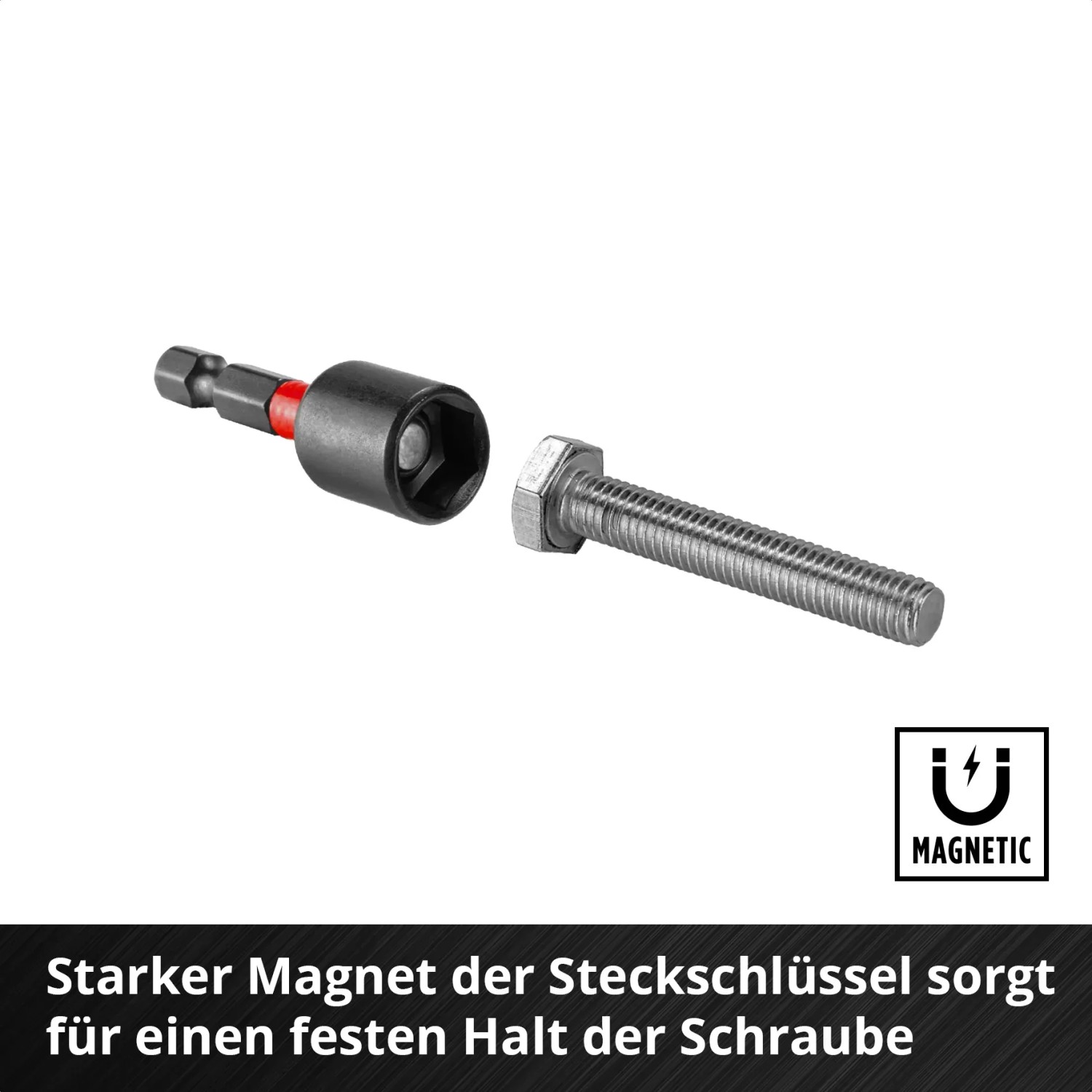 Einhell Bitset: Steckschlüssel mit Magnet hält Schraube. Ideal für Akkuschrauber und Bohrmaschinen.