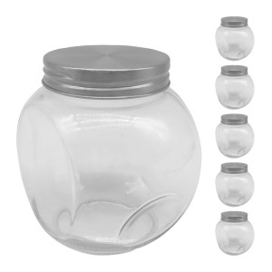 Relaxdays Bonbonglas 6er Set, Glas mit Edelstahldeckel, transparent und silberfarben.