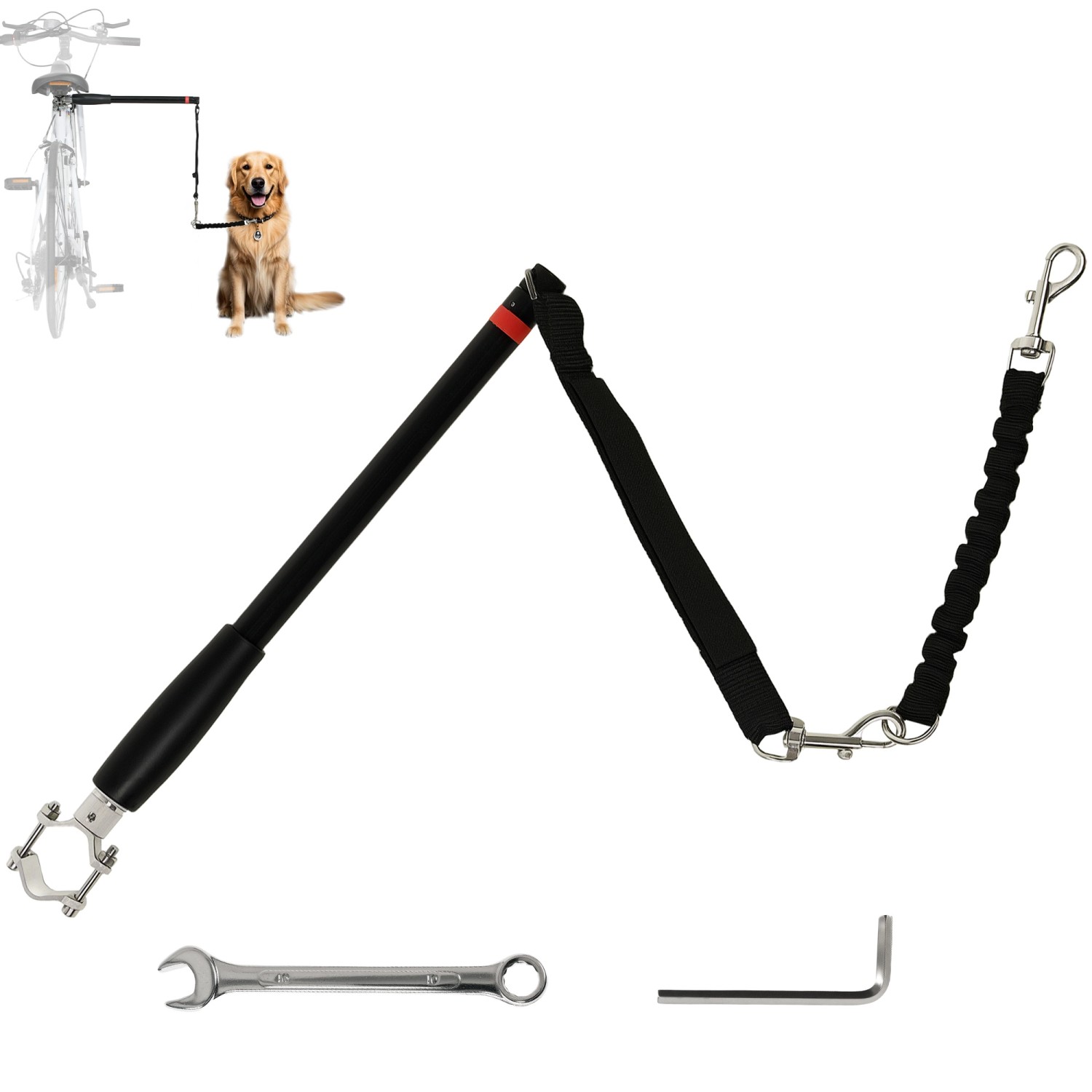 PawHut Fahrradleine für Hunde Stahl Polyester Schwarz 124L x 2B x 2H cm
