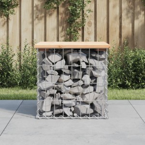 VidaXL Gartenbank aus Gabionen mit Kiefernholz-Sitzfläche, gefüllt mit Steinen.