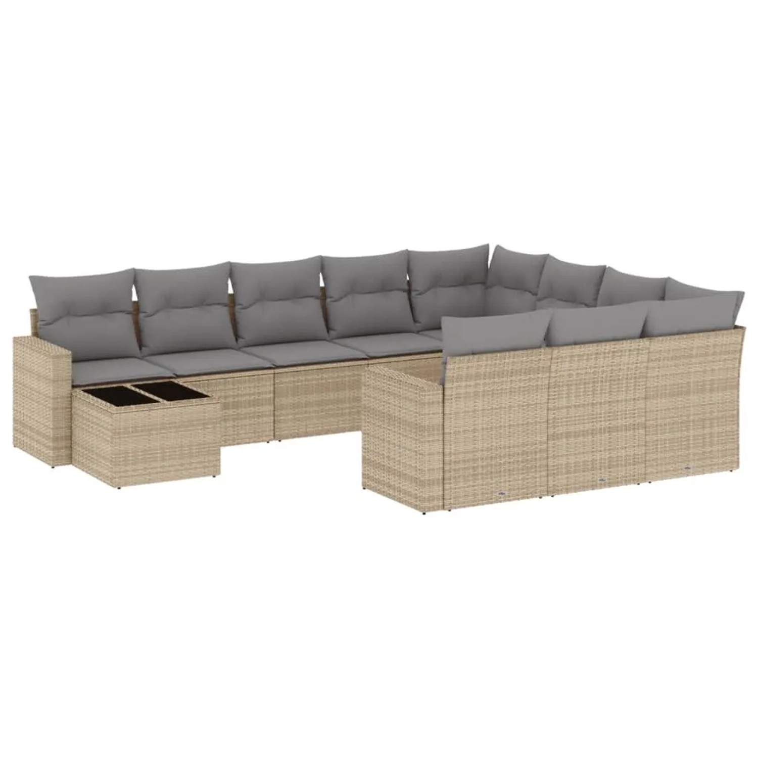 vidaXL 11-Tlg Garten-Sofagarnitur mit Kissen Beige Poly Rattan 3251866