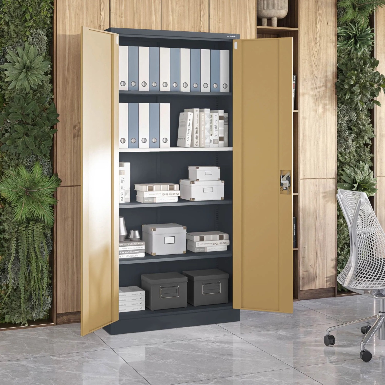 Jan Nowak Aktenschrank Büroschrank JAN H 195 x 90 x 40 cm Eco Design Anthrazit Nussbaum_9