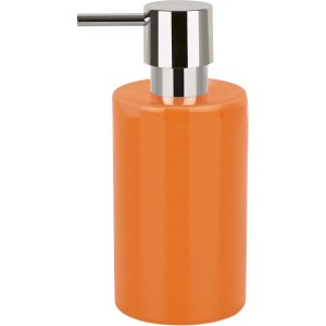 Spirella Seifenspender Tube in Orange mit verchromtem Pumpkopf.