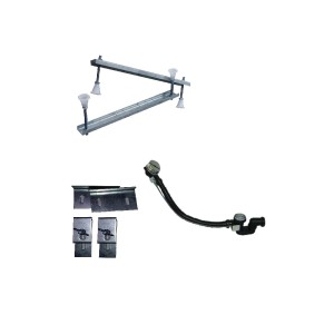 Montage-Set für Badewannen mit Füßen, Montagewinkel und Ab- und Überlaufgarnitur.