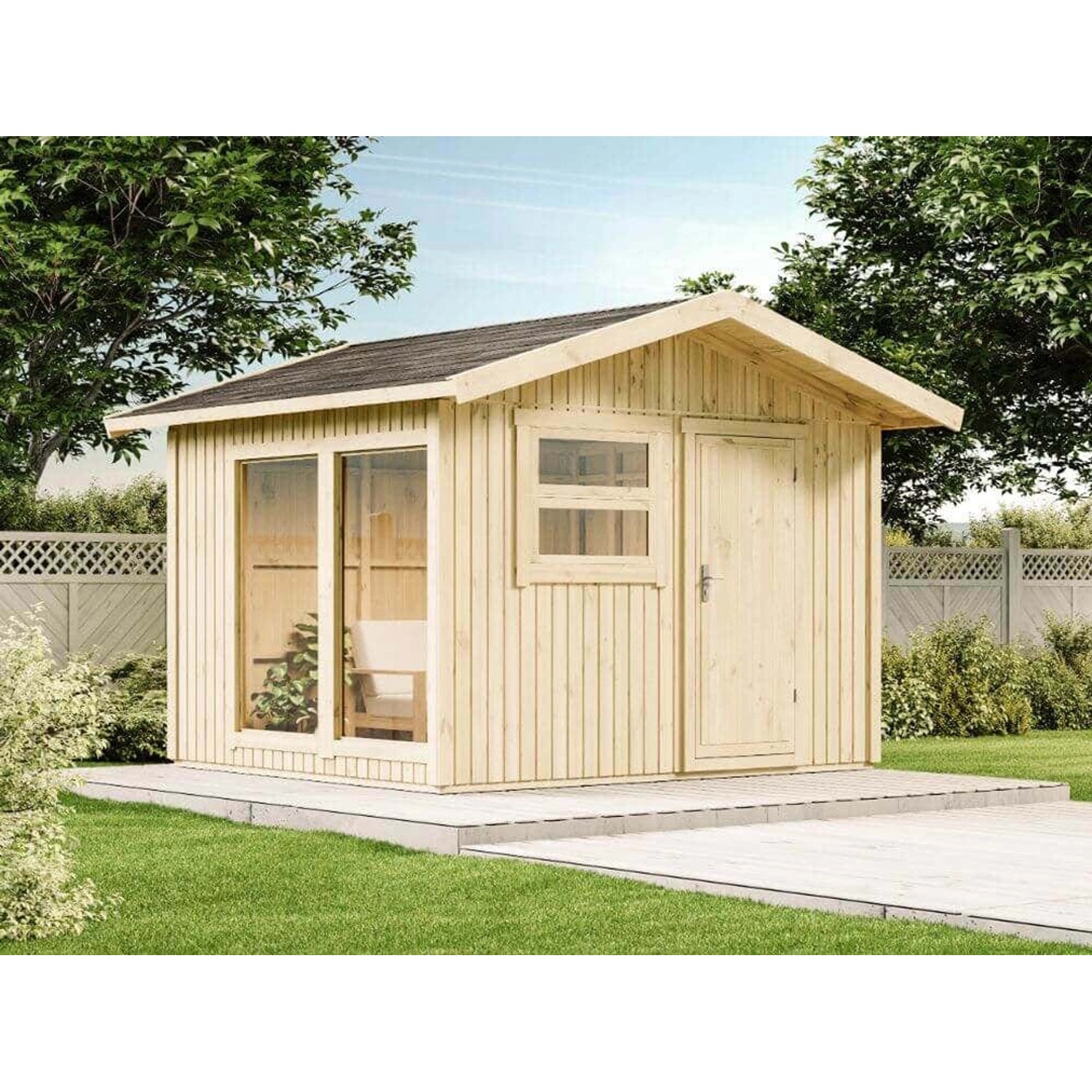 Alpholz Gartenhaus Polli Satteldach 333 cm x 381 cm Braun günstig online kaufen