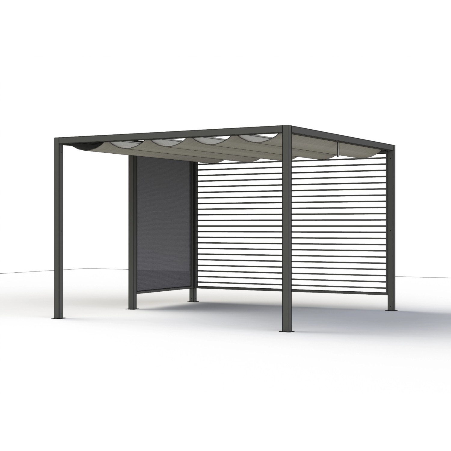Siena Garden Pergola mit anthrazitfarbener Sichtblende und Sonnenschutz, 150x210 cm.