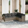 Graue 6-tlg. vidaXL Garten-Sofagarnitur aus Polyrattan mit Kissen für Terrasse oder Garten.