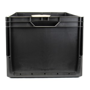 Schwarze Eurobox 60x40x32 cm Vollwand, robuste Aufbewahrungsbox für modulare Systeme.