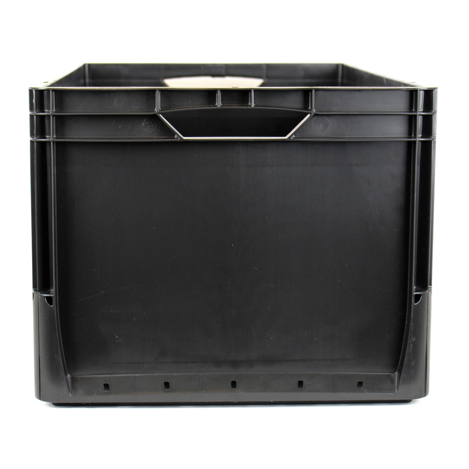 Schwarze Eurobox 60x40x32 cm Vollwand, robuste Aufbewahrungsbox für modulare Systeme.