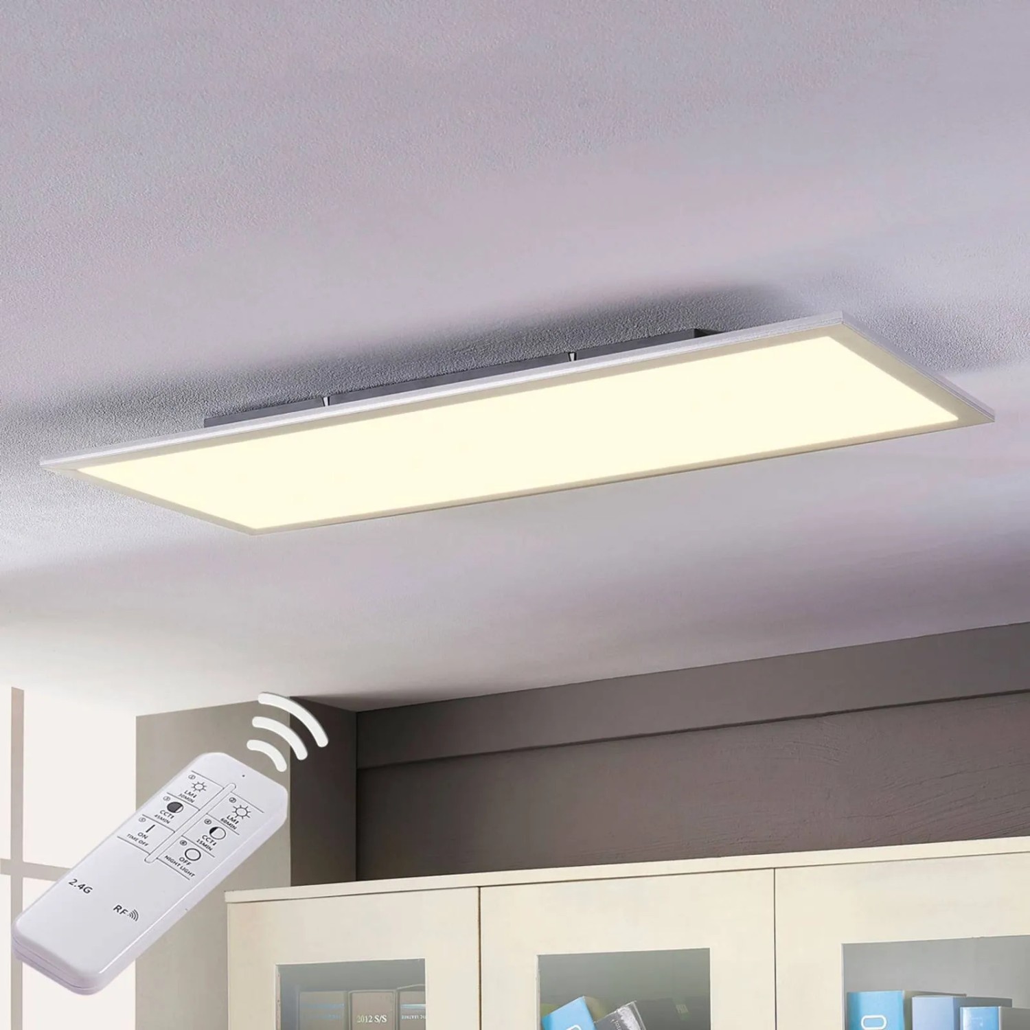 Dimmbares Lindby LED Panel Livel in Alu mit Fernbedienung, Küchenleuchte.