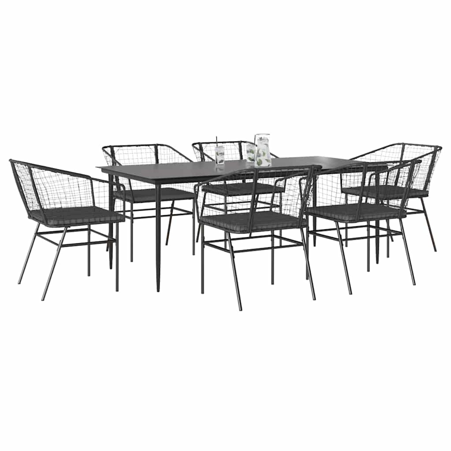 vidaXL 7-Tlg Garten-Essgruppe mit Kissen Schwarz Poly Rattan Glas 3334504 günstig online kaufen