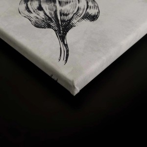 Modernes Leinwandbild in Betonoptik mit botanischer Zeichnung in Grau und Schwarz. Wanddekoration für Wohnräume.